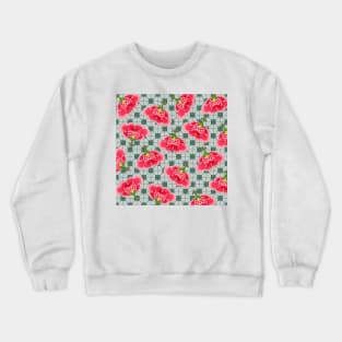 Chinese Vintage Pink and Red Flowers with Forest Green Tile - Hong Kong Traditional Floral Pattern Crewneck Sweatshirt